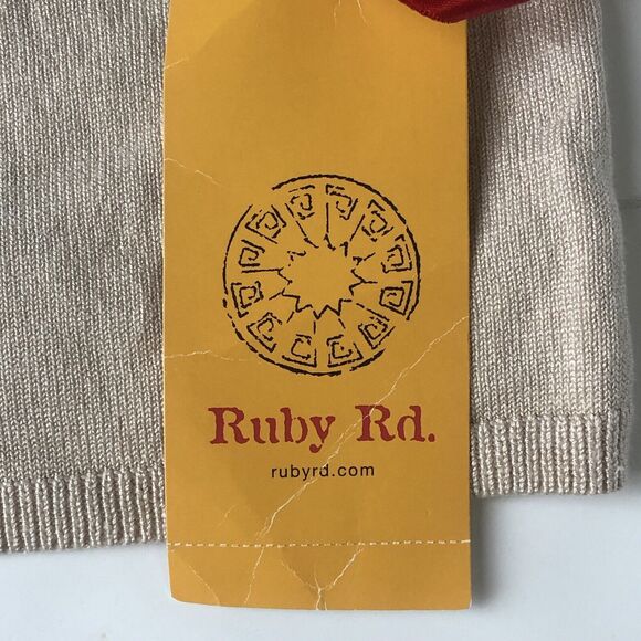 Ruby Rd. Women’s Embellished V neck 3/4 Sleeve Glacé Buff Sweater Small NWT - Picture 12 of 14